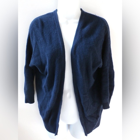 Theory Hyori Cashcotton Waffle Knit Cardigan Cashmere Blend Large Navy Blue EUC - Picture 1 of 8